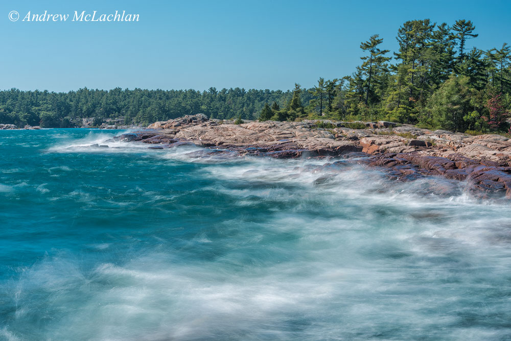 Multiple Exposure of Red Rock Point on Georgian Bay in Killarney, Ontario Nikon D800, Nikon 80-400mm VR lens @ 80mm ISO 50, f32 @ 1/5 sec 6 Frame Multiple Exposure (each frame has the same f-stop and shutter speed)